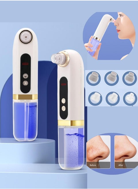 New two-in-one blackhead pore removal blackhead remover, USB rechargeable blackhead vacuum cleaner, blackhead remover facial pore cleaner, electric facial blackhead extraction tool, equipped with 6 suction headbands and 2 water tanks, suitable for three skins (oil/dry/neutral)