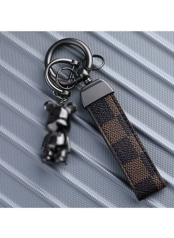 سيارة PU جلد معدني سلسلة مفاتيح - حلقة من سبائك الزنك من الجلود المنقوشة 360 درجة الدورية - سوار معصم عالمي للسيارة - حقيبة مدرسية رئيسية قلادة ديكور السيارة - بني / إرسال مفك براغي - Image 2