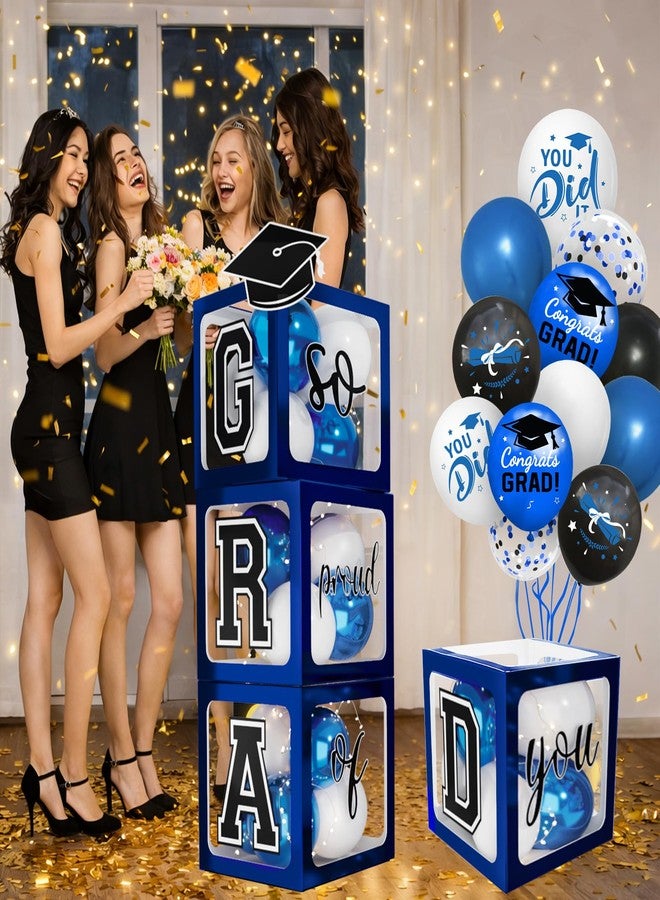 Netnology 2026 Graduation Decorations - Blue Balloon Boxes with Letters 2026 Grad & So Proud of You and Blue Black White Print Balloons, Graduation Party Decorations Class of 2026 for Any Grades - Image 4