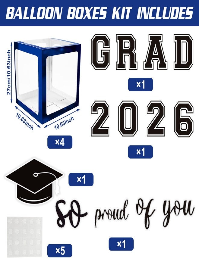 Netnology 2026 Graduation Decorations - Blue Balloon Boxes with Letters 2026 Grad & So Proud of You and Blue Black White Print Balloons, Graduation Party Decorations Class of 2026 for Any Grades - Image 2