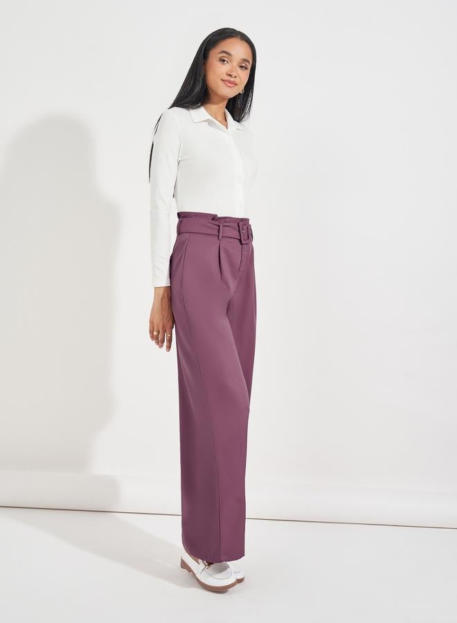 Styli High Rise Wide Leg Belted Twill Pants  - Image 5