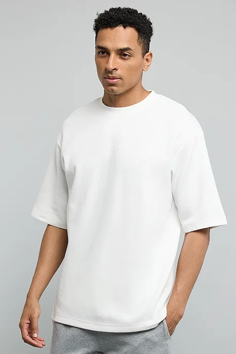 أر أند بي Solid T-Shirt with Crew Neck and Short Sleeves
