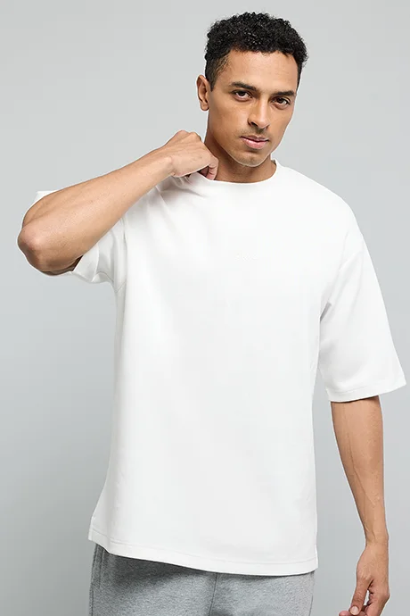 أر أند بي Solid T-Shirt with Crew Neck and Short Sleeves
