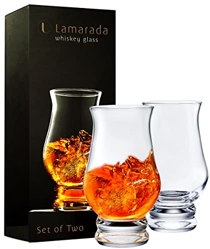 Lamarada Whiskey glasses Set of 2 - Clear Shot Glasses Bar Set Snifter Glass, Tasting DOF Rocks Glasses Gift Set - Brandy Whisky Glass for Liquor, Scotch, Bourbon, Tequila, Gin, Tonic, Cognac, Vodka, Cocktail - Image 1