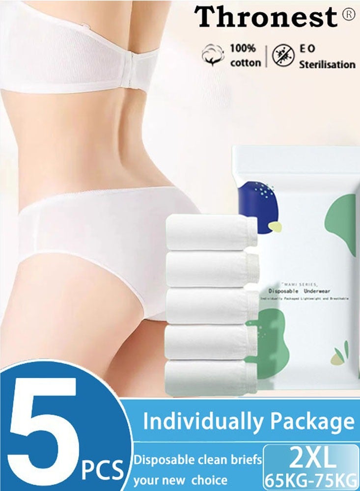 Thronest 5 Pack Sterile High Elasticity Disposable Panties For Women, Mid Waist Soft Hygienic Underwear,Pregnancy and Travel Use with Individually  Package Disposable Briefs, Size XXL  - Image 1