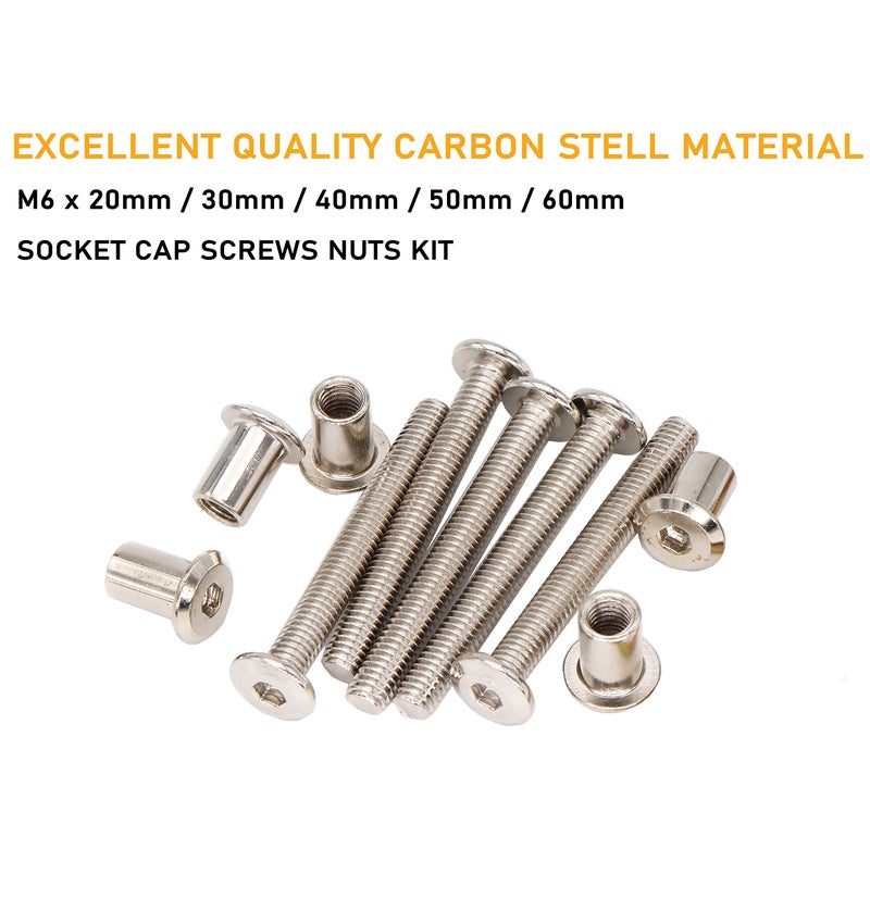 binifiMux 50-Pack Rivet Hex Socket Head Cap Countersunk Bolt and Barrel Nut, M6x20mm/ M6x30mm/ M6x40mm/ M6x50mm/ M6x60mm Bolt - Image 2