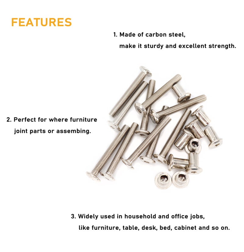 binifiMux 50-Pack Rivet Hex Socket Head Cap Countersunk Bolt and Barrel Nut, M6x20mm/ M6x30mm/ M6x40mm/ M6x50mm/ M6x60mm Bolt - Image 4