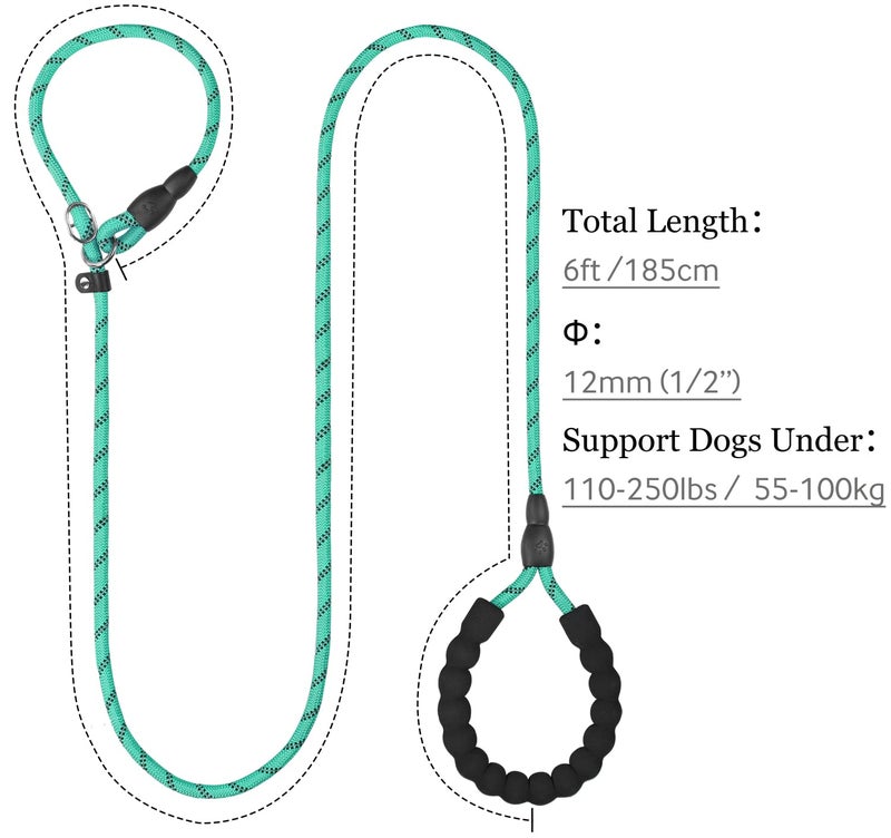 TagME 6ft Slip Dog Lead, No Pull Reflective Training Leash with Padded Handle, Professional Rope P-Leash for Small Medium Large Dogs, Heavy Duty Correction Lead for Walking & Training (Turquoise) - Image 2