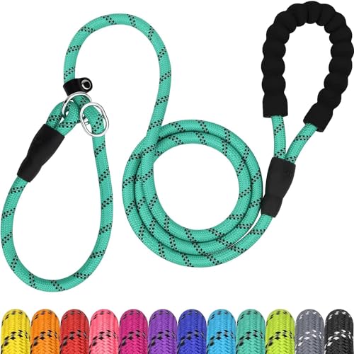 TagME 6ft Slip Dog Lead, No Pull Reflective Training Leash with Padded Handle, Professional Rope P-Leash for Small Medium Large Dogs, Heavy Duty Correction Lead for Walking & Training (Turquoise) - Image 1