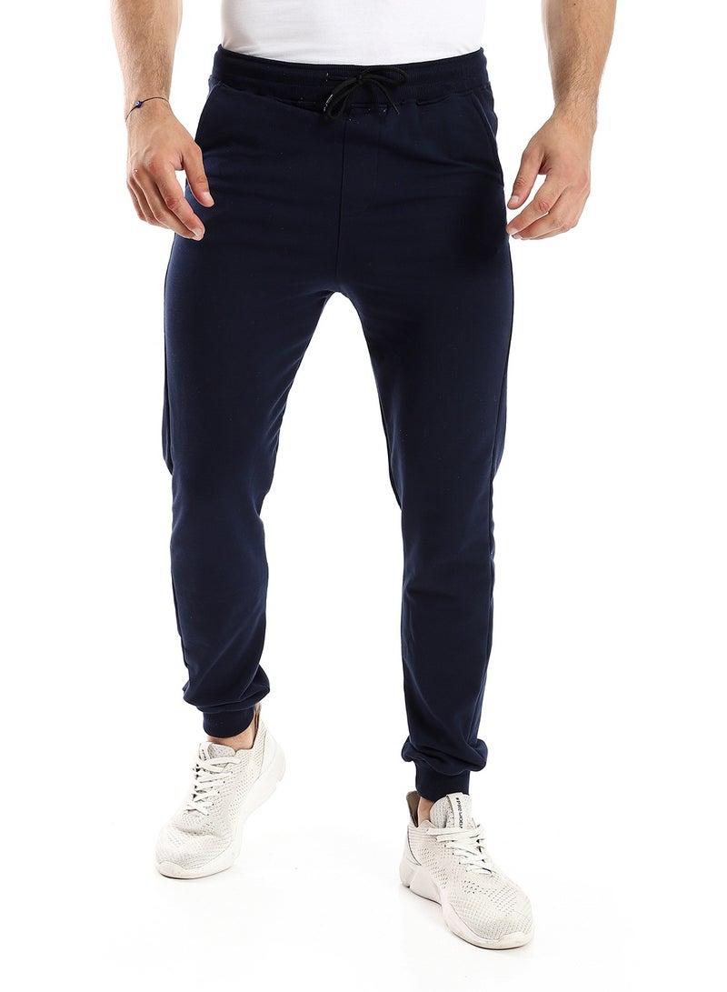 Andora Solid Cotton Sweatpants With Hem - Navy Blue - Image 1