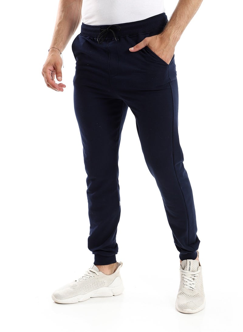 Andora Solid Cotton Sweatpants With Hem - Navy Blue - Image 2