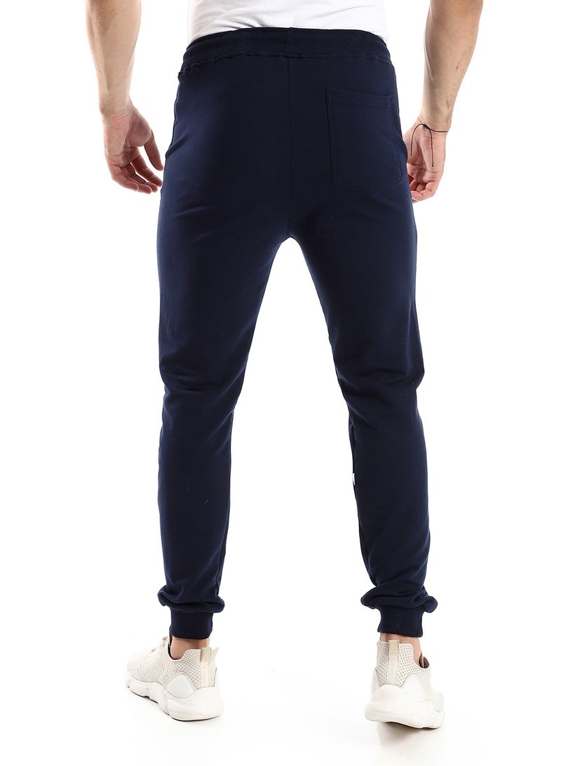 Andora Solid Cotton Sweatpants With Hem - Navy Blue - Image 3
