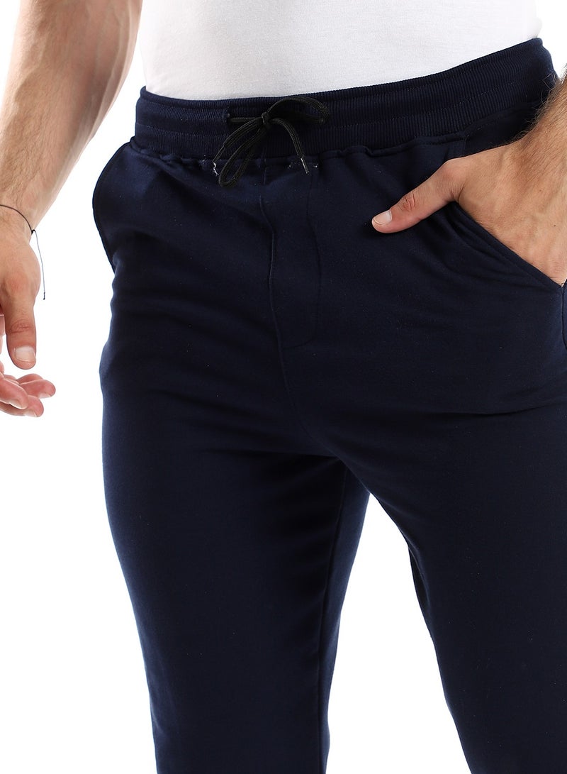 Andora Solid Cotton Sweatpants With Hem - Navy Blue - Image 4