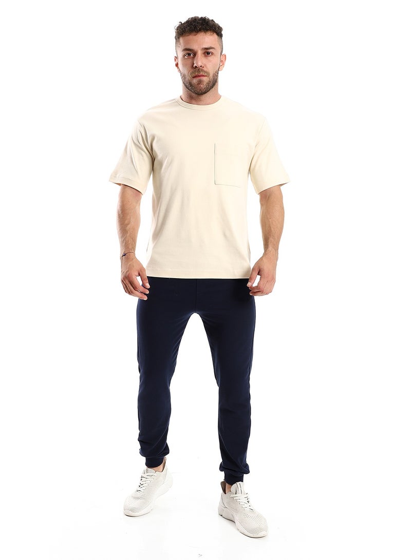 Andora Solid Cotton Sweatpants With Hem - Navy Blue - Image 5