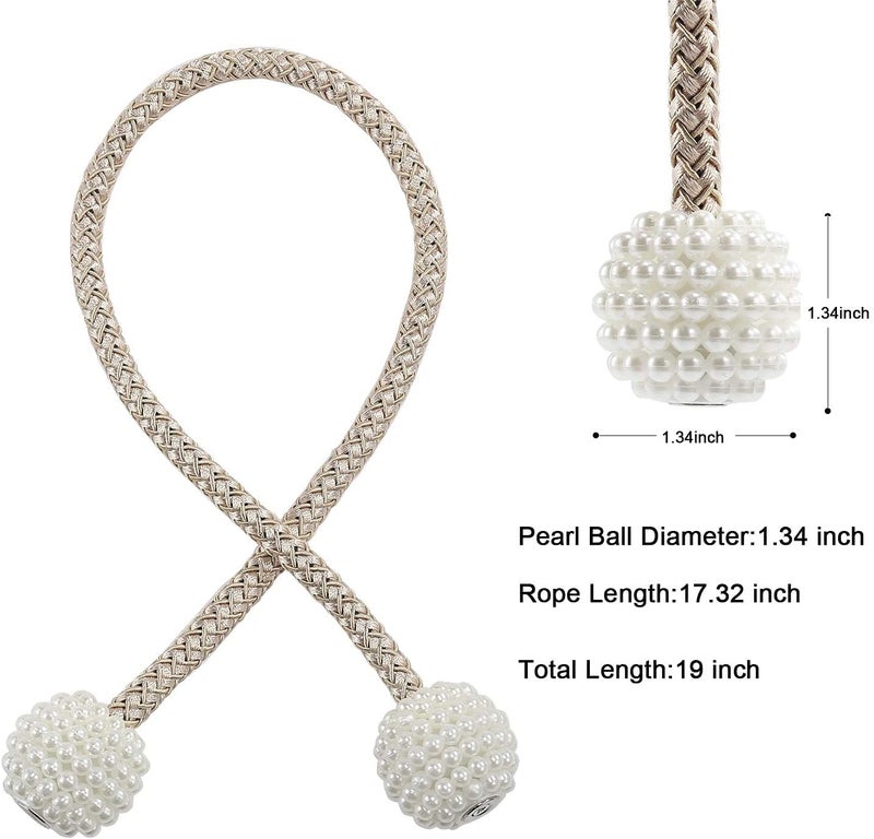 ZoomstoreA Magnetic Curtain Tiebacks Convenient Drape Tie Backs Pearl Decorative Rope Holdback Holder for Window Drapries  - Image 4