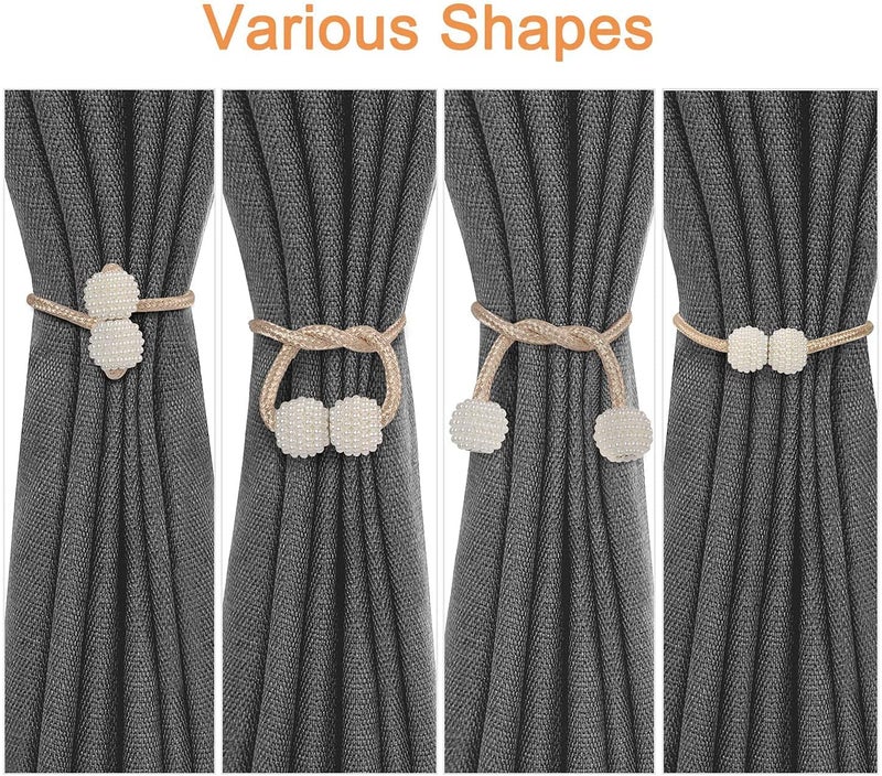 ZoomstoreA Magnetic Curtain Tiebacks Convenient Drape Tie Backs Pearl Decorative Rope Holdback Holder for Window Drapries  - Image 2