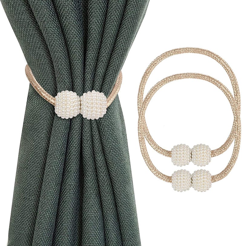 ZoomstoreA Magnetic Curtain Tiebacks Convenient Drape Tie Backs Pearl Decorative Rope Holdback Holder for Window Drapries  - Image 1