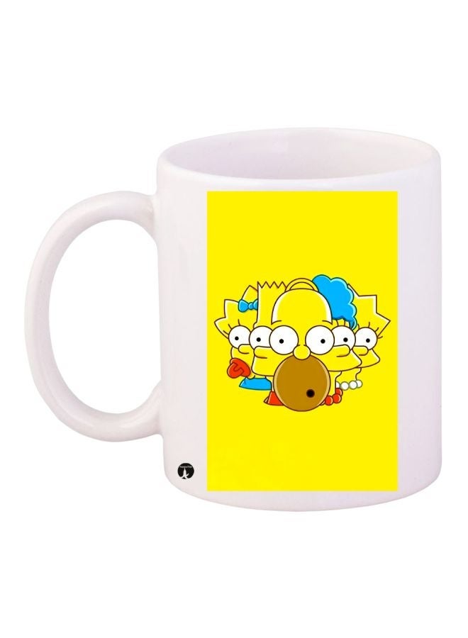 Cartoon Printed Coffee Mug White/Yellow/Blue 11ounce