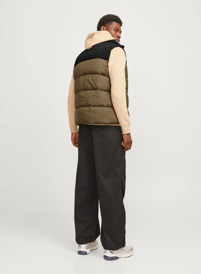 JACK & JONES Stand Collar Color Block Puffer Gilet