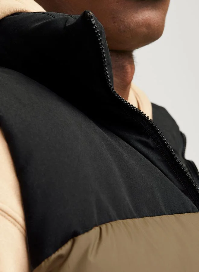 JACK & JONES Stand Collar Color Block Puffer Gilet