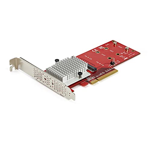 StarTech.com Dual M.2 PCIe SSD Adapter Card - x8 / x16 Dual NVMe or AHCI M.2 SSD to PCI Express 3.0 - M.2 NGFF PCIe (M-Key) Compatible - Supports 2242, 2260, 2280 - JBOD - Mac & PC , TAA (PEX8M2E2) - Image 1