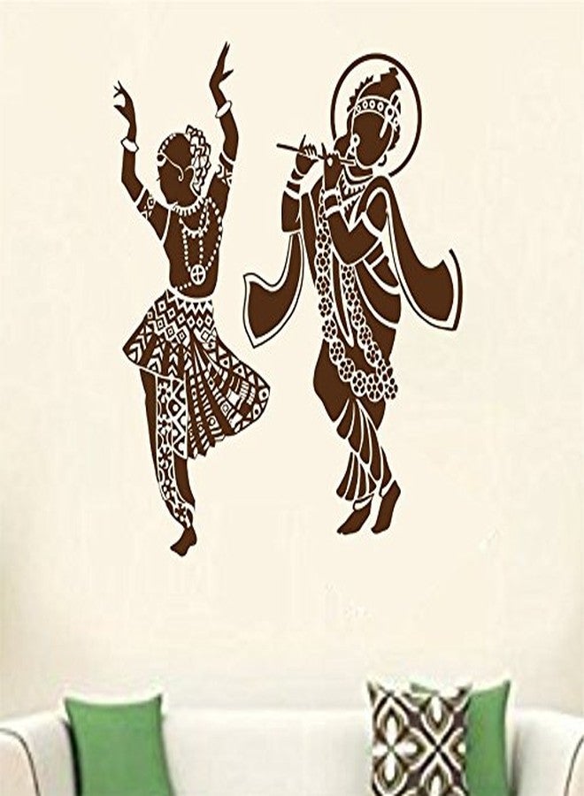 Asmi Collections Wall Stickers Dancing God Radha Krishna Brown - Image 1
