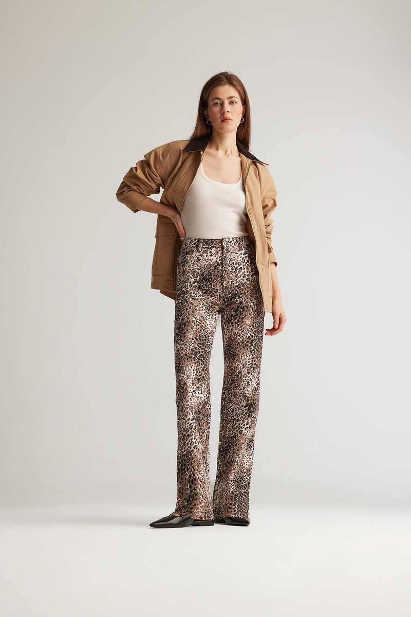 DeFacto Woman Straight Fit High Waist Snake Patterned Gabardine Trousers - Image 1