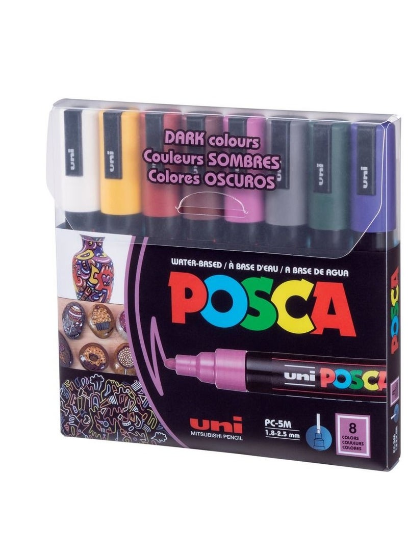 POSCA 8-Piece Water-Based Round Tip Paint Marker Dark Colour Set - Image 1