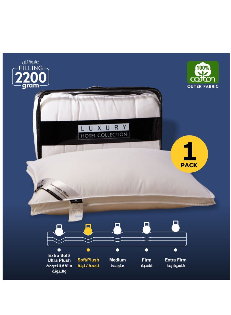 Donetella Cotton Pillow 1-Piece (2200 Gm) Sleeping Bed Pillow 50X75 cm With Luxury Down Alternative Filling Hotel Style Pillow White - Image 1