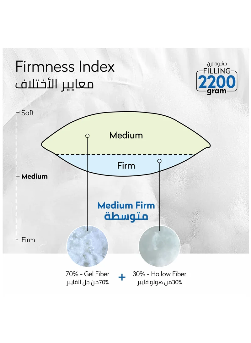 دوناتيلا وسادة قطنية قطعة واحدة (2200 جم) وسادة سرير نوم مقاس كينج 50 × 75 سم مع حشوة فاخرة بديلة من الأسفل على طراز الفندق ، أبيض