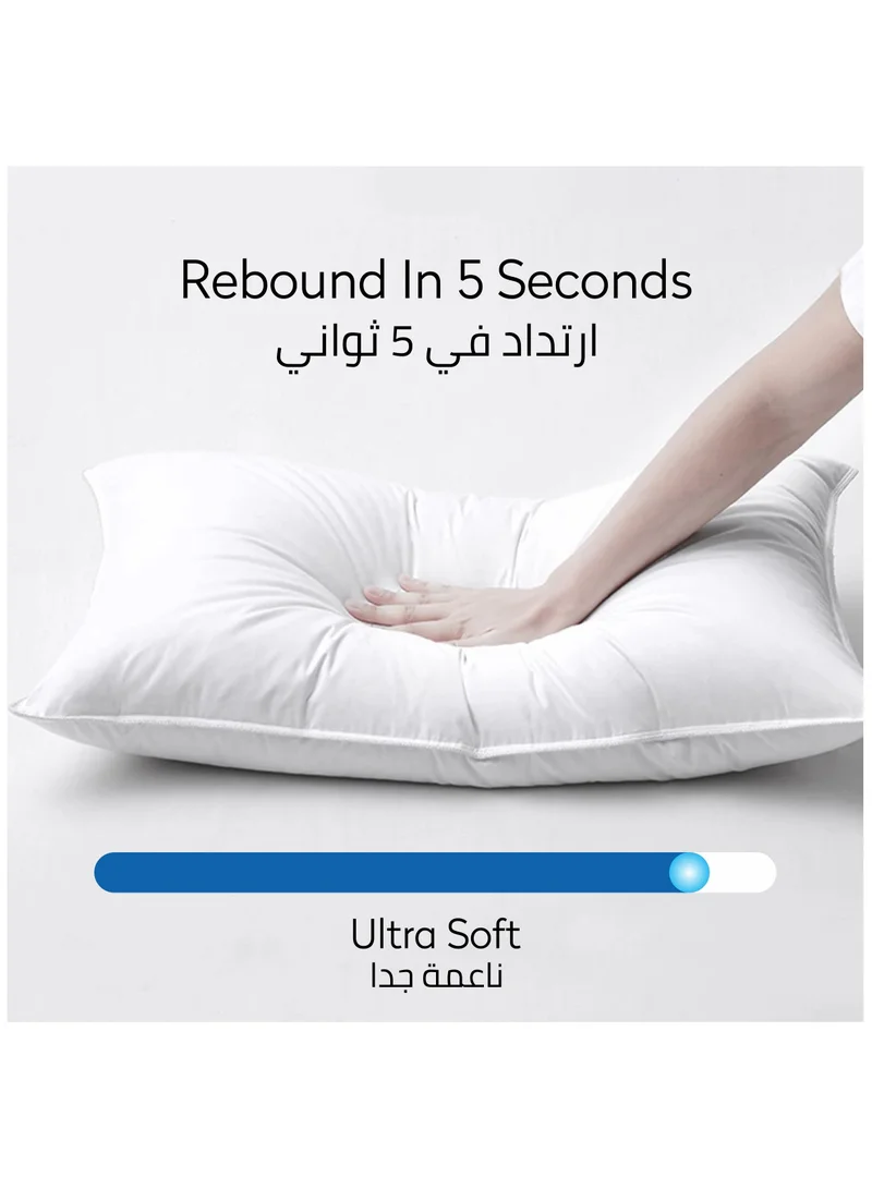 دوناتيلا وسادة قطنية قطعة واحدة (2200 جم) وسادة سرير نوم مقاس كينج 50 × 75 سم مع حشوة فاخرة بديلة من الأسفل على طراز الفندق ، أبيض