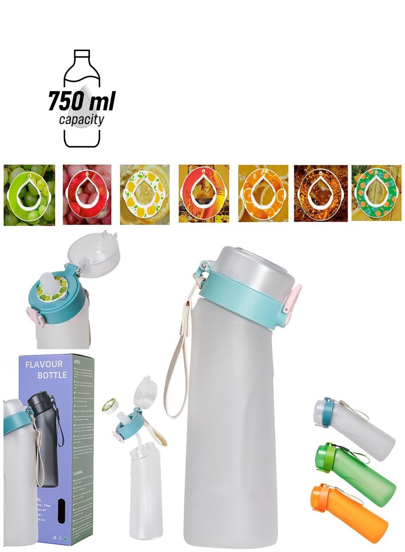 BPA-Free Sports Water Bottle Set with 750ML Capacity, Includes 7 Flavor Pods for Sugar-Free Fruit Infused Water, Perfect for Gym and Outdoor Activities. - Image 1
