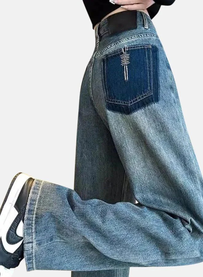 يونيكي Blue Cotton Relaxed Fit High-Rise Jeans