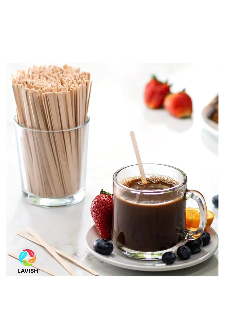 Lavish ملاعق تحريك خشبية قابلة للاستخدام لمرة واحدة | 14 سم طول | عبوة 100 | للقهوة، الشاي، الشوكولاتة الساخنة، الحليب، العسل | عصي صديقة للبيئة للمشروبات ومشاريع الحرف اليدوية - Image 3