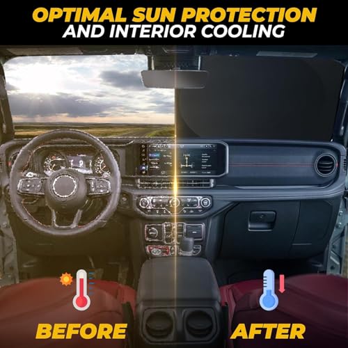 Autovir Windshield Sun Shade for Jeep Fits Wrangler Gladiator Renegade Sahara Rubicon 280T Thickened Front Window Shade UV Sun Blocker Heat Shield Protection Privacy Curtain Jeep Accessories - Image 3