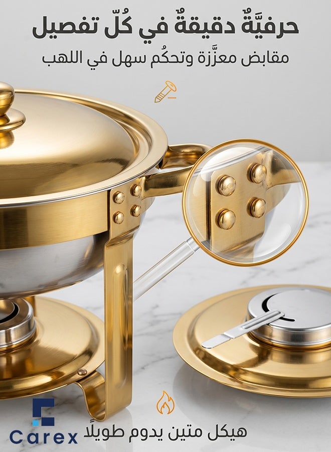 careX 2 Pack Full Gold Round Stainless Steel Chafing Dish Set, Alcohol Fuel Buffet Food Warmer with Lid Holder, for Catering Weddings Banquets - Image 4