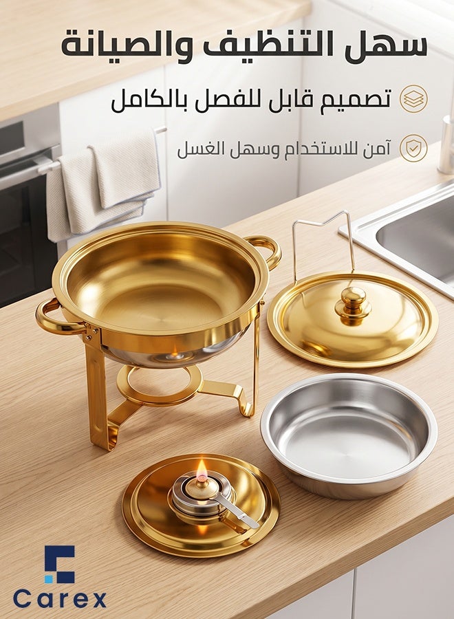 careX 2 Pack Full Gold Round Stainless Steel Chafing Dish Set, Alcohol Fuel Buffet Food Warmer with Lid Holder, for Catering Weddings Banquets - Image 5