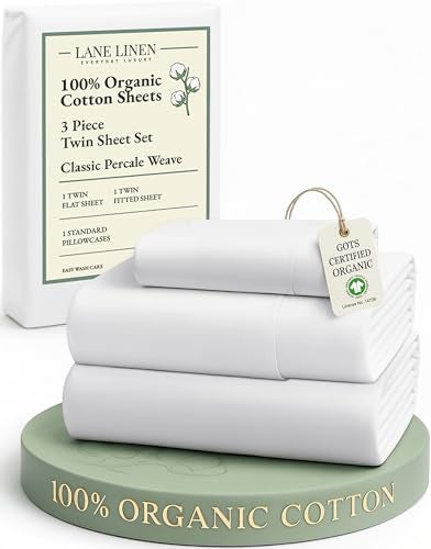 LANE LINEN Sustainable 100% Organic Cotton Twin Size Bed Sheets, Soft & Comfy Mercerized Fully Elasticized Naturally Cooling Machine Washable Twin Sheet Sets Cotton- Lilac - Image 1