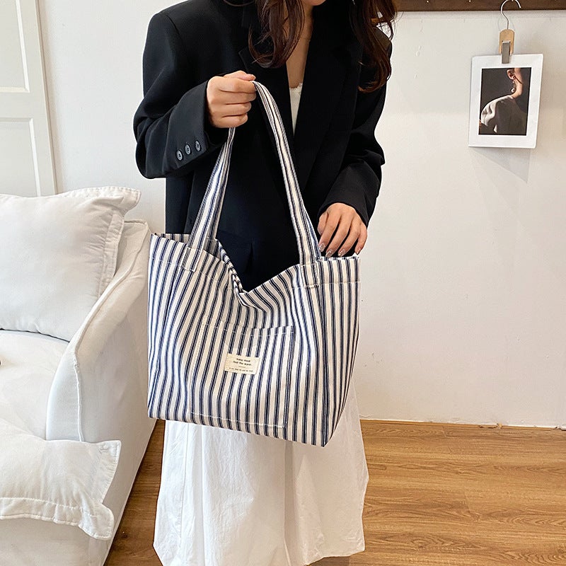 Large Capacity French Stripe Tote Bag - Image 2
