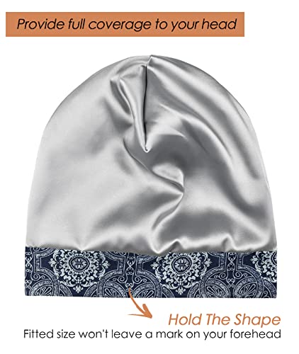 FocusCare Elastic Slap Headwear for Long Frizzy Hair Sleep Slouchy Beanie Dark Blue - Image 3