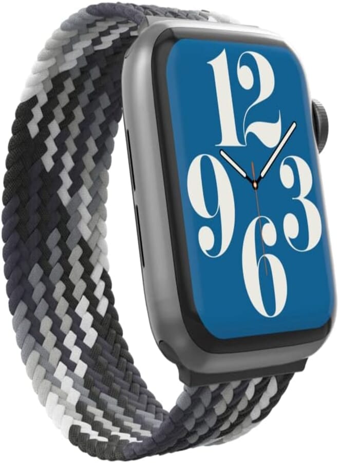 ZAGG Gear4 Braided Stretchy Solo Loop Band – LG – Storm - Compatible with Apple Watch 42mm 44mm 45mm, Elastic Strap Wristbands for iWatch Series 7/6/SE/5/4/3/2/1