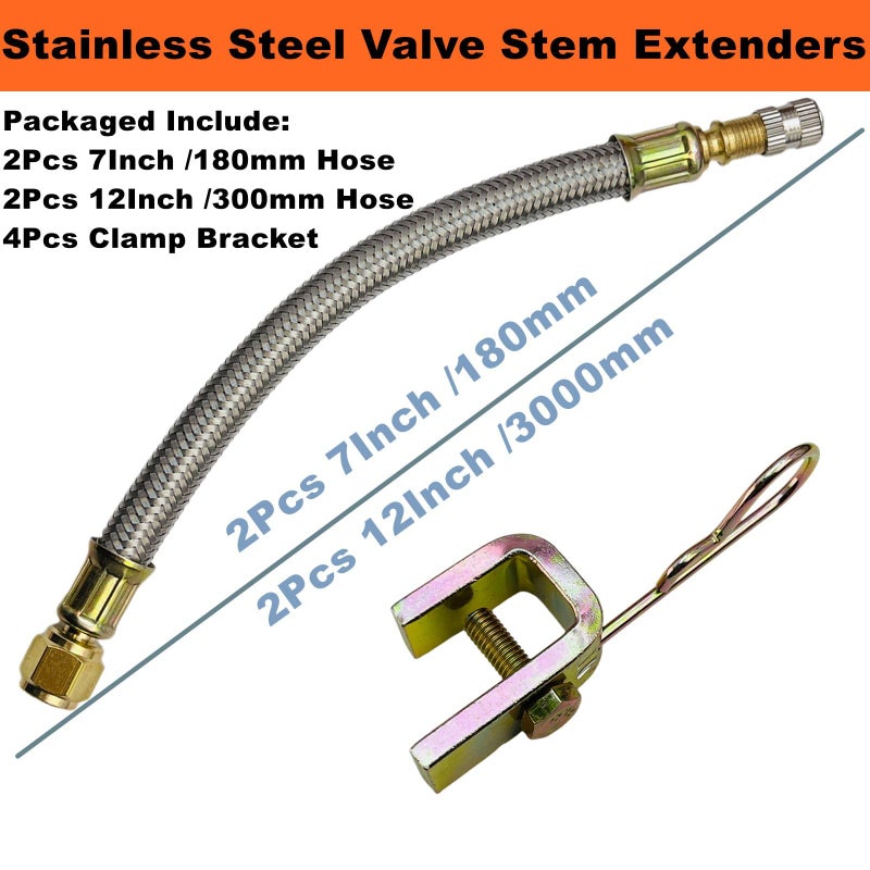 Generic Valve Stem Extenders,2Pcs 7Inch and 2Pcs 12Inch Tire Valve Stem Extension Stainless Steel Tire Extender Braided Valve Stem Extension Adaptors Universal for Truck Trailer RV Trailer and Heavy Vehicles  - Image 2