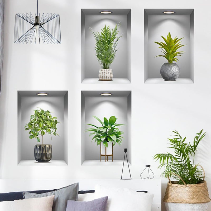 Aurbhosa Tropical Plant Wall Sticker Green Plant Potted Wall Decal Peel and Stick Green Leaves Wallpaper 3D Fake Bonsai Removable Wall Stickers for Living Room Office Decor - Image 4