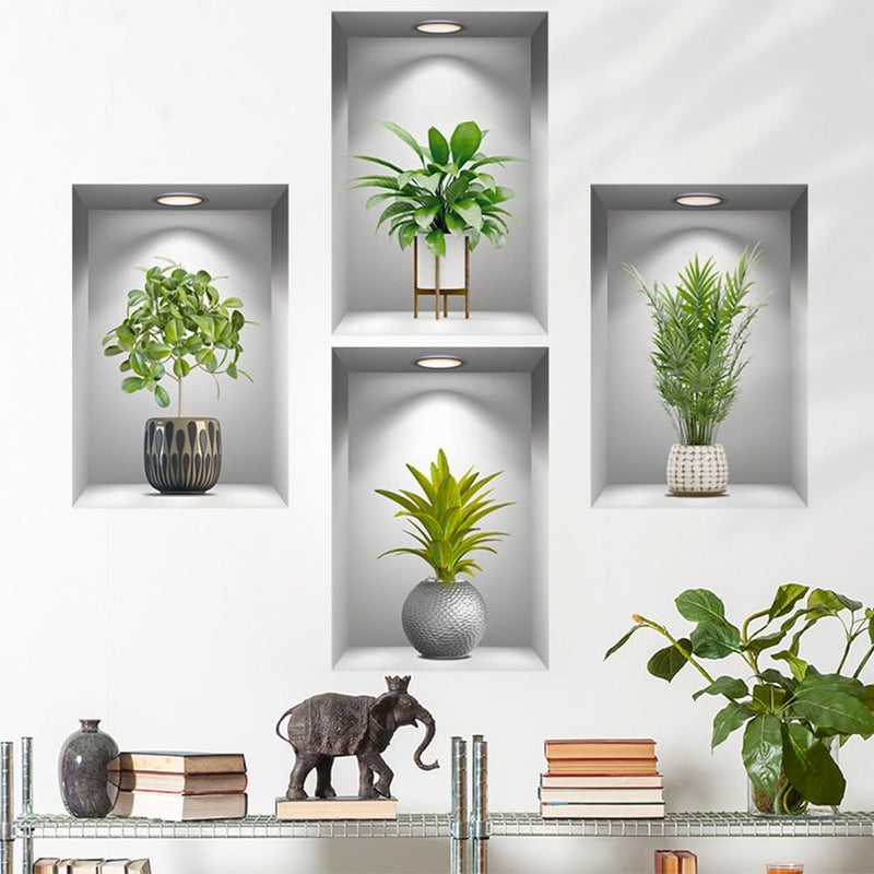 Aurbhosa Tropical Plant Wall Sticker Green Plant Potted Wall Decal Peel and Stick Green Leaves Wallpaper 3D Fake Bonsai Removable Wall Stickers for Living Room Office Decor - Image 3