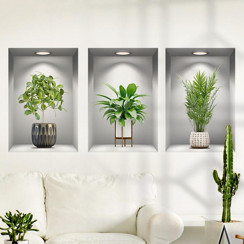 Aurbhosa Tropical Plant Wall Sticker Green Plant Potted Wall Decal Peel and Stick Green Leaves Wallpaper 3D Fake Bonsai Removable Wall Stickers for Living Room Office Decor - Image 2