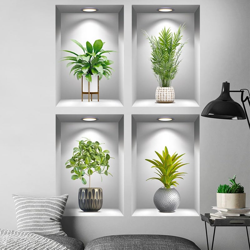 Aurbhosa Tropical Plant Wall Sticker Green Plant Potted Wall Decal Peel and Stick Green Leaves Wallpaper 3D Fake Bonsai Removable Wall Stickers for Living Room Office Decor - Image 1