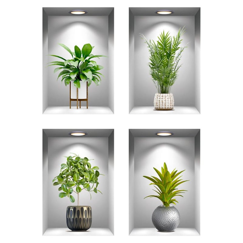 Aurbhosa Tropical Plant Wall Sticker Green Plant Potted Wall Decal Peel and Stick Green Leaves Wallpaper 3D Fake Bonsai Removable Wall Stickers for Living Room Office Decor - Image 5