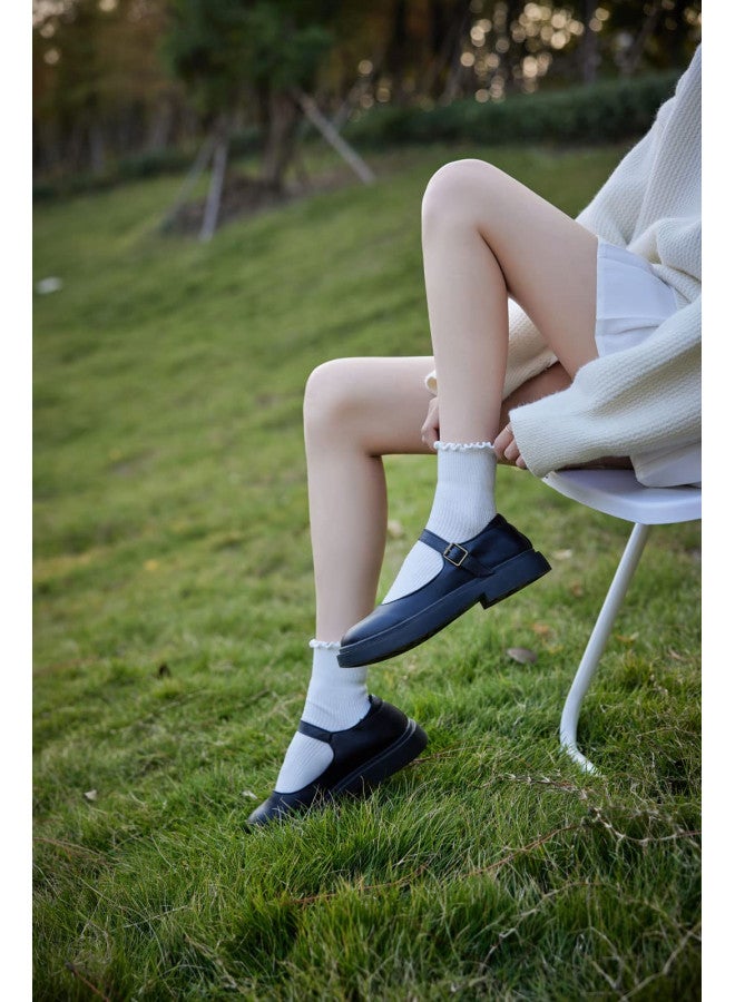 AMHRLINGTO Cute Ruffle Ankle Socks for Women - Soft Cotton Knit Lettuce Low Cut Frilly Crew Socks (White-4 Pairs-Low Cut) - Image 4