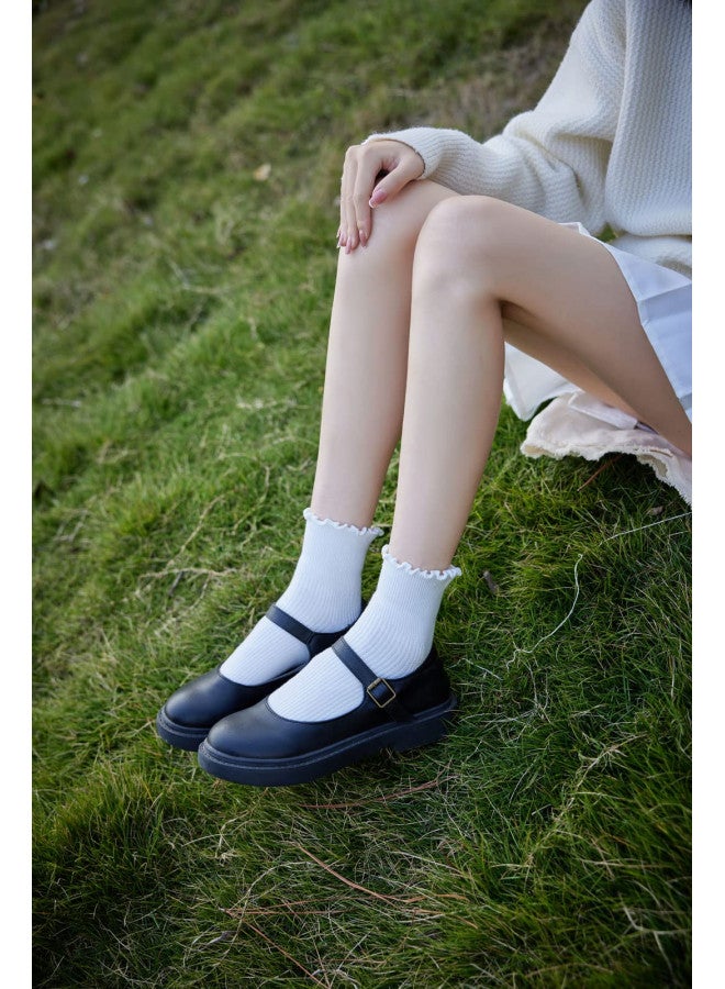 AMHRLINGTO Cute Ruffle Ankle Socks for Women - Soft Cotton Knit Lettuce Low Cut Frilly Crew Socks (White-4 Pairs-Low Cut) - Image 3
