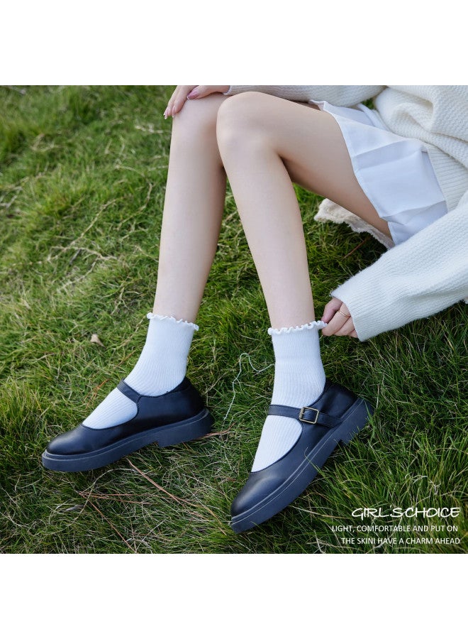 AMHRLINGTO Cute Ruffle Ankle Socks for Women - Soft Cotton Knit Lettuce Low Cut Frilly Crew Socks (White-4 Pairs-Low Cut) - Image 1
